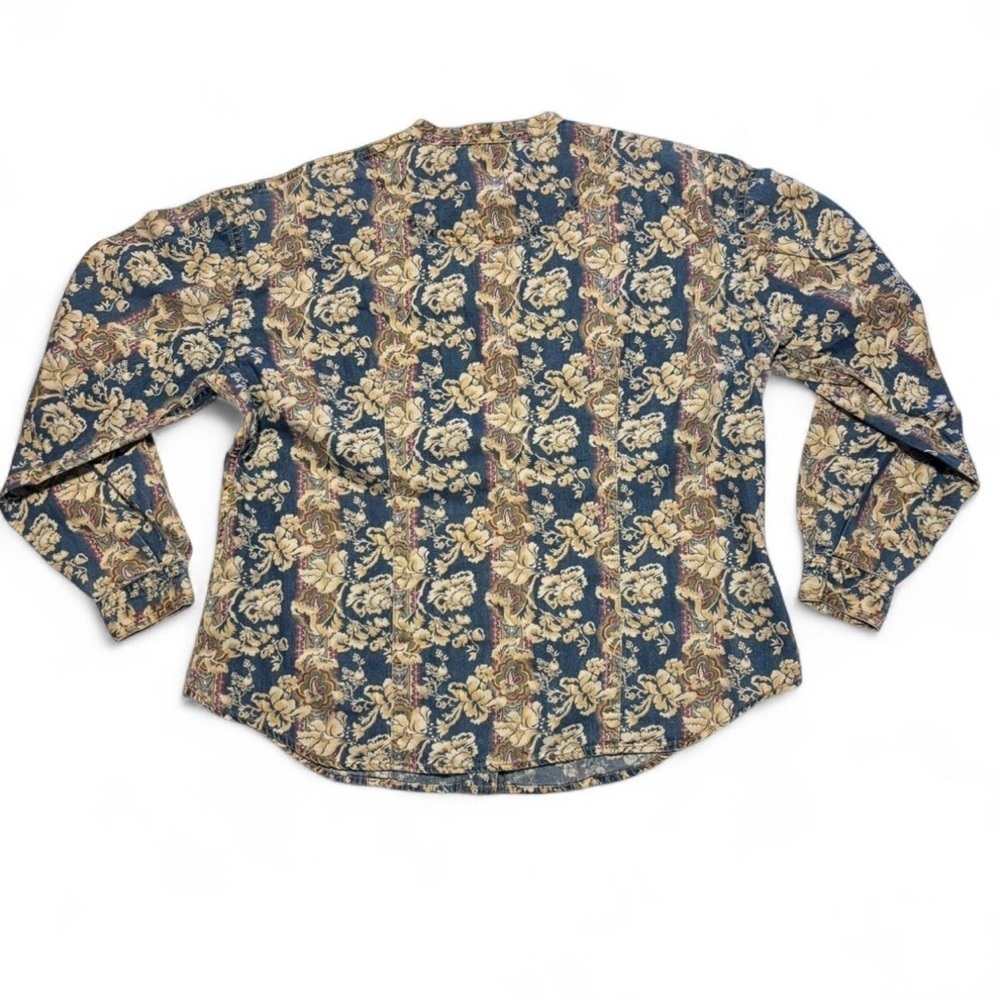 VTG 90s Liz Wear Western Paisley Printed Denim Button Shirt Sz Petite Medium - Picture 3 of 5